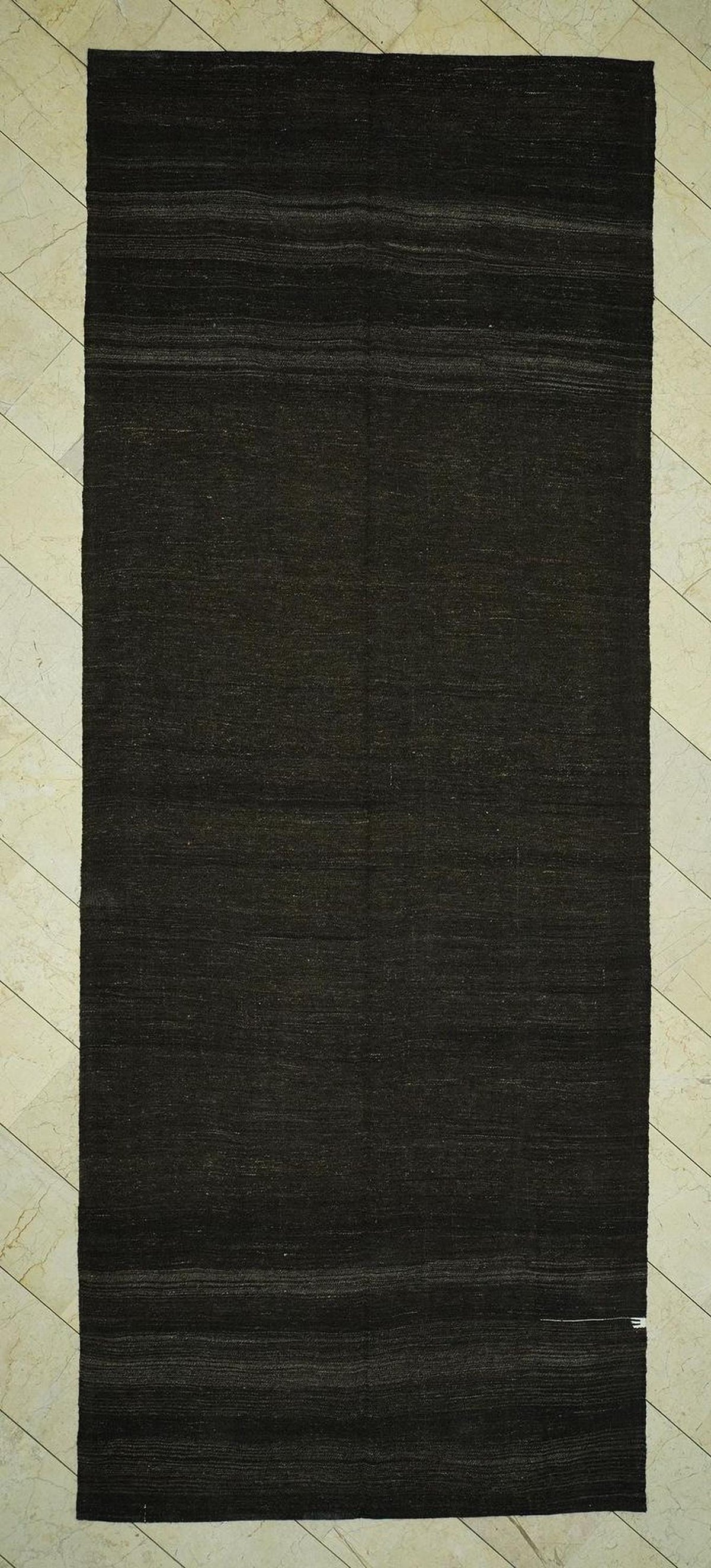 Vintage Dark Brown Goat Hair Kilim Rug - 5.4x13.9 Feet,Flat Weave Turkish Rugs.