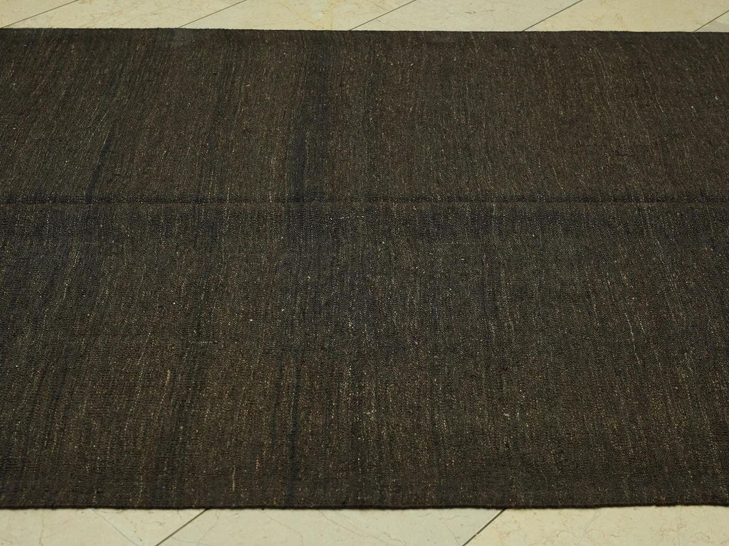 Vintage Dark Brown Goat Hair Kilim Rug - 5.4x13.9 Feet,Flat Weave Turkish Rugs.