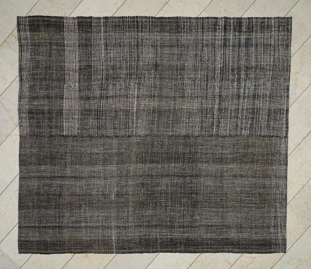 Unique Broken Stripe Rug - Natural Goat Hair Cotton Flat-Weave Kilim,7,4x8,4 Ft Turkish Rugs.