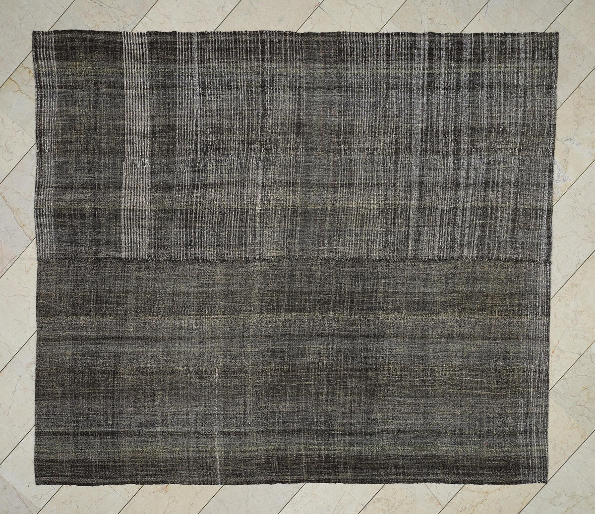 Unique Broken Stripe Rug - Natural Goat Hair Cotton Flat-Weave Kilim,7,4x8,4 Ft Turkish Rugs.