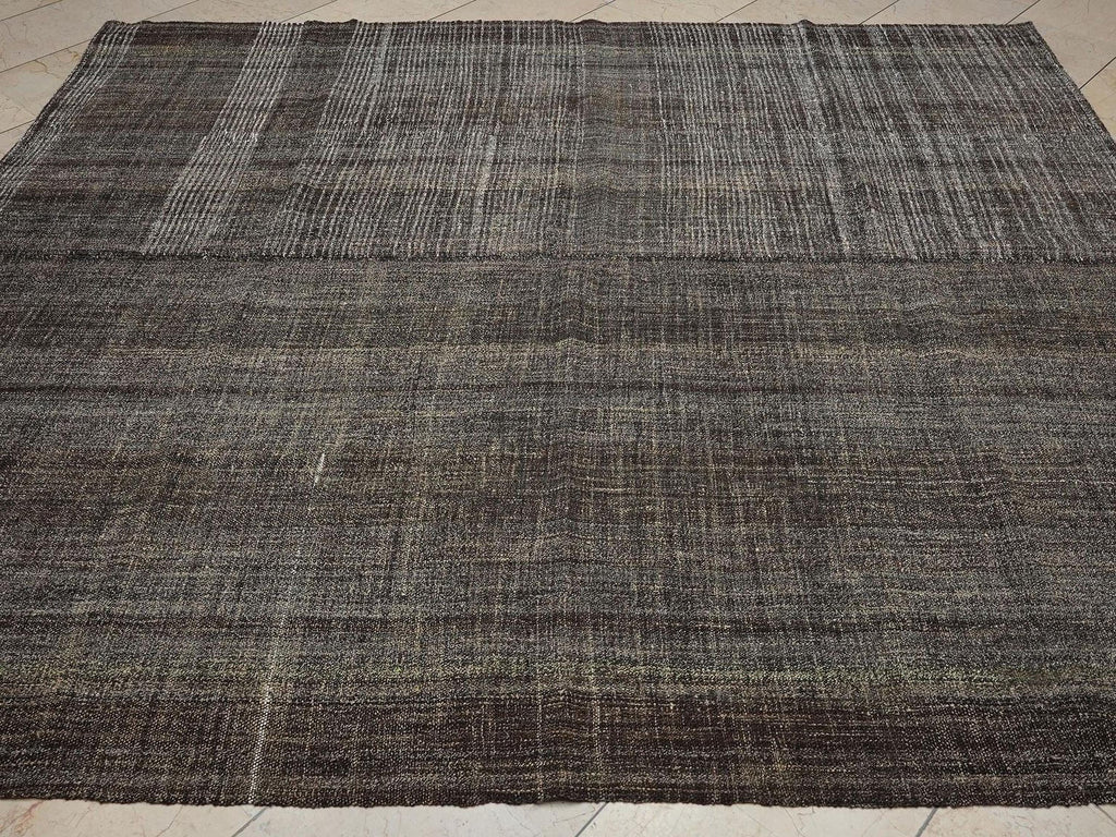 Unique Broken Stripe Rug - Natural Goat Hair Cotton Flat-Weave Kilim,7,4x8,4 Ft Turkish Rugs.