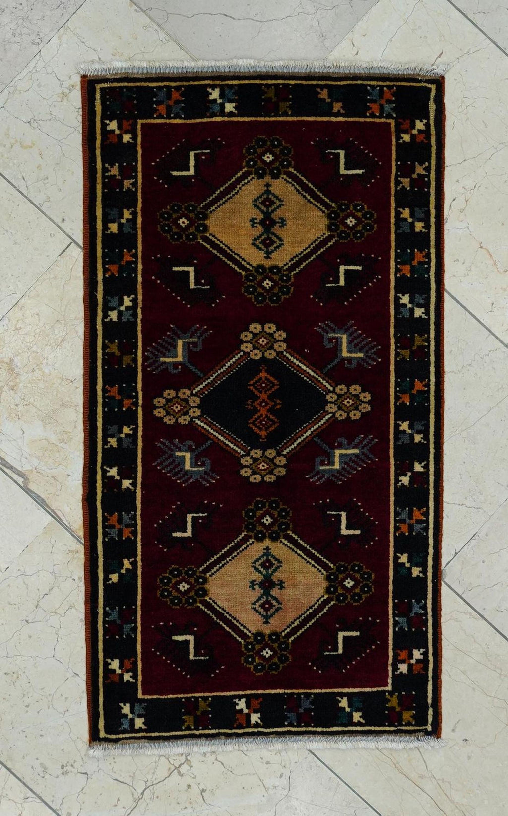 2x3 Mini Size Dark Red Turkish Old Carpet Rug: Wall Or Table Decor Rugs.