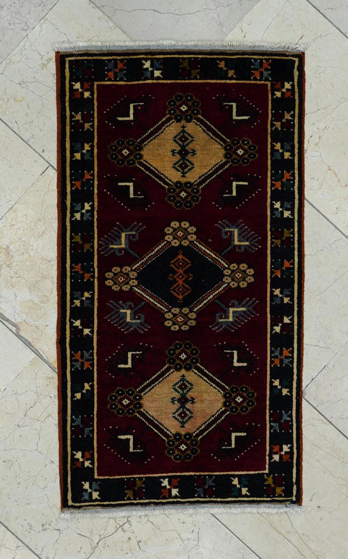 2x3 Mini Size Dark Red Turkish Old Carpet Rug: Wall Or Table Decor Rugs.