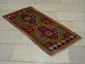 1940s Antique Small Turkish Carpet Rug: 2x4 Feet,Wall Hanging Decor Mini Size Rugs.