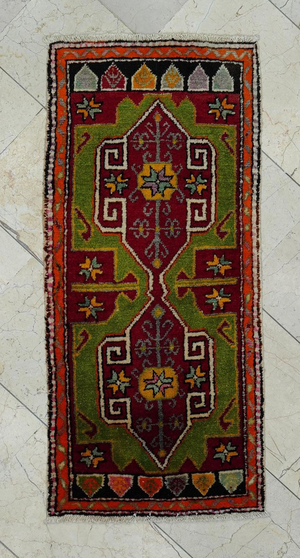 1940s Antique Small Turkish Carpet Rug: 2x4 Feet,Wall Hanging Decor Mini Size Rugs.