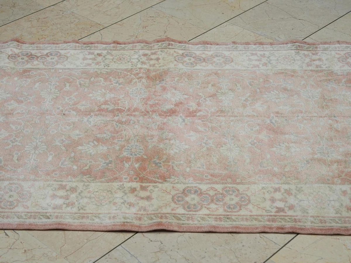 Extra Long Vintage Oushak Rug Runner: Stair Treads Decor Turkish Wool Rugs 3,4x14,4 Feet.