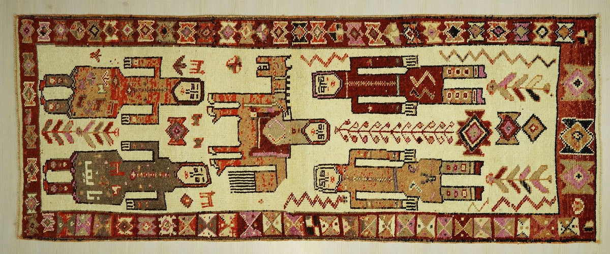Horse and Human Design Rug: Tribal Wool Carpet (3.9x10.3 ft)