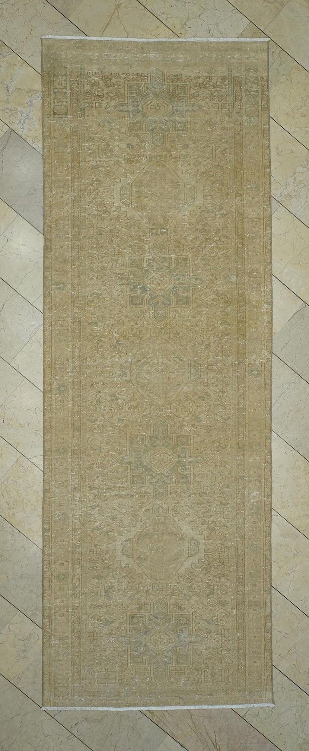 4x11 Vintage Turkish Rug Runner,Antique Beige Brown Oriental Rugs.