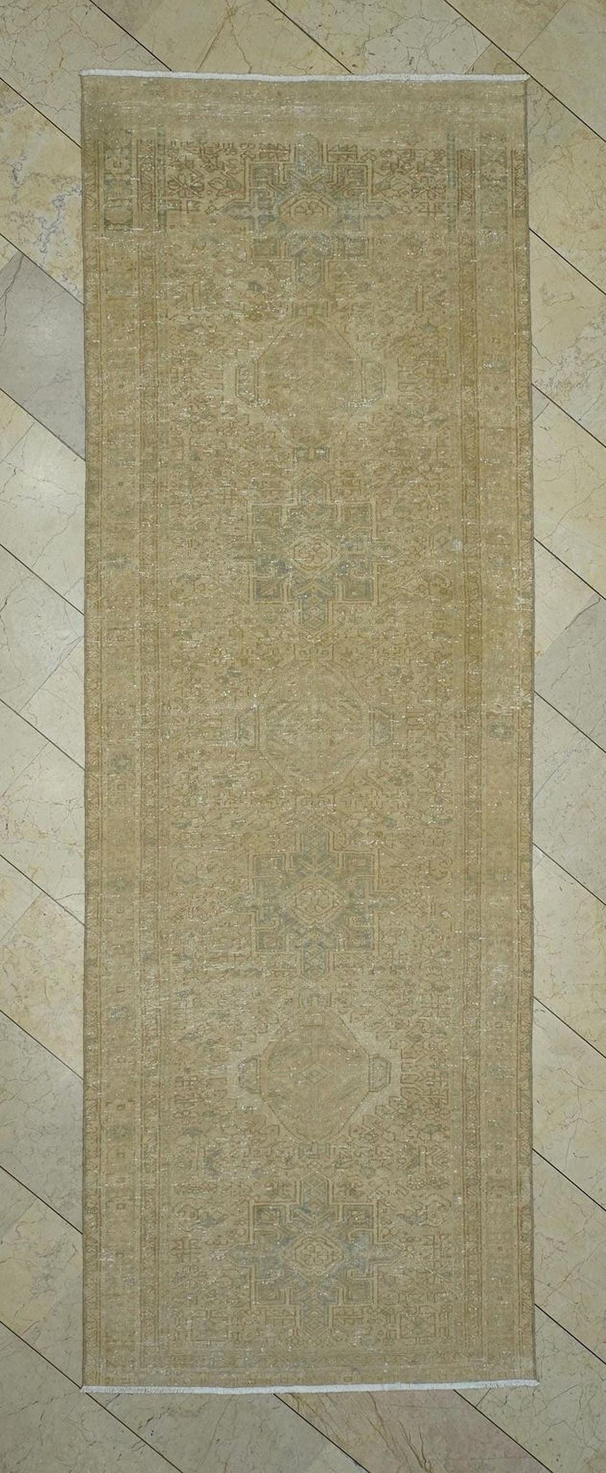 4x11 Vintage Turkish Rug Runner,Antique Beige Brown Oriental Rugs.