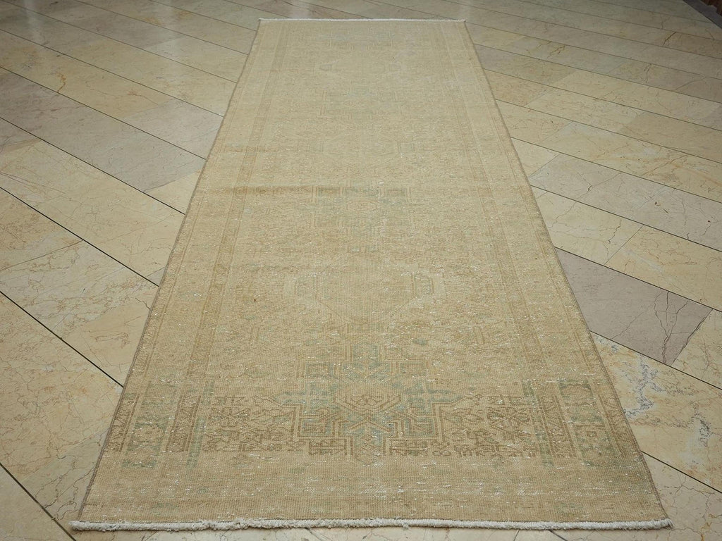4x11 Vintage Turkish Rug Runner,Antique Beige Brown Oriental Rugs.