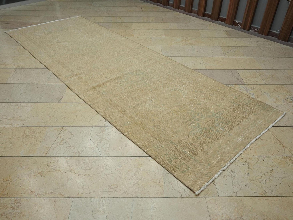 4x11 Vintage Turkish Rug Runner,Antique Beige Brown Oriental Rugs.