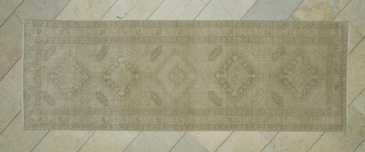 Vintage Beige & Brown Turkish Rug Runner,3.1x9.4 Ft,Home Kitchen Decor Rugs.