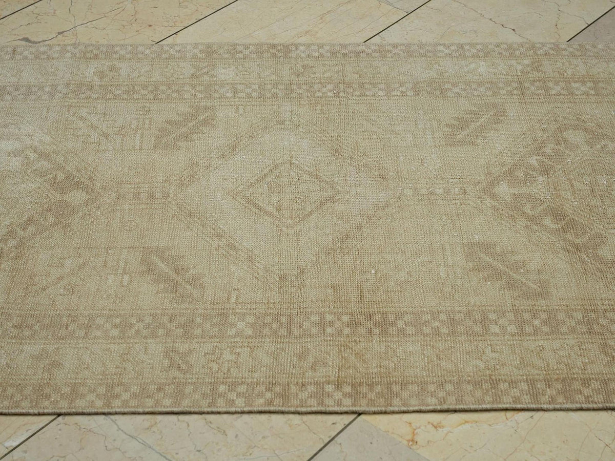 Vintage Beige & Brown Turkish Rug Runner,3.1x9.4 Ft,Home Kitchen Decor Rugs.