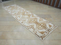 Brown & White Handmade Wool Turkish Rug Runner: Kitchen Decor Rugs 3.2x11.4 Feet.