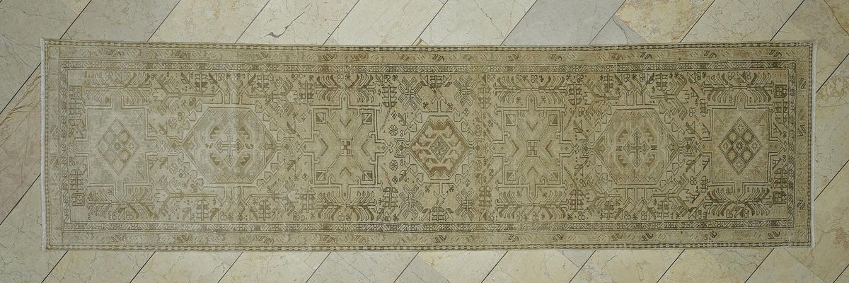 Vintage Turkish Wool Carpet Rug Runner,3x11.2 Ft,Geometric Handmade Rugs.