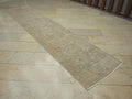 2.6x12 Beige Brown Vintage Turkish Wool Rug Runner,Mid Century Handmade Carpet.