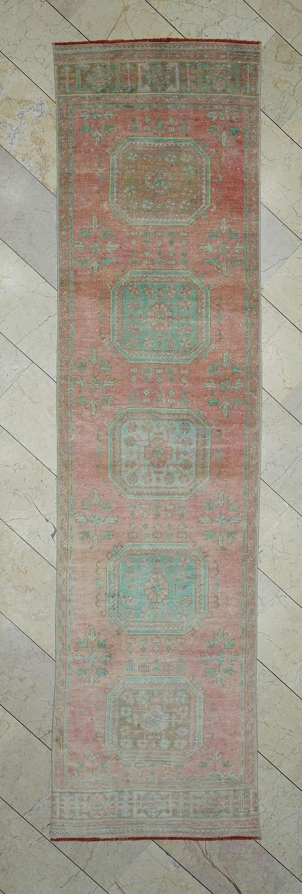 3x12 Vintage Oushak Rug Runner: Long Turkish Wool Carpet Rugs.