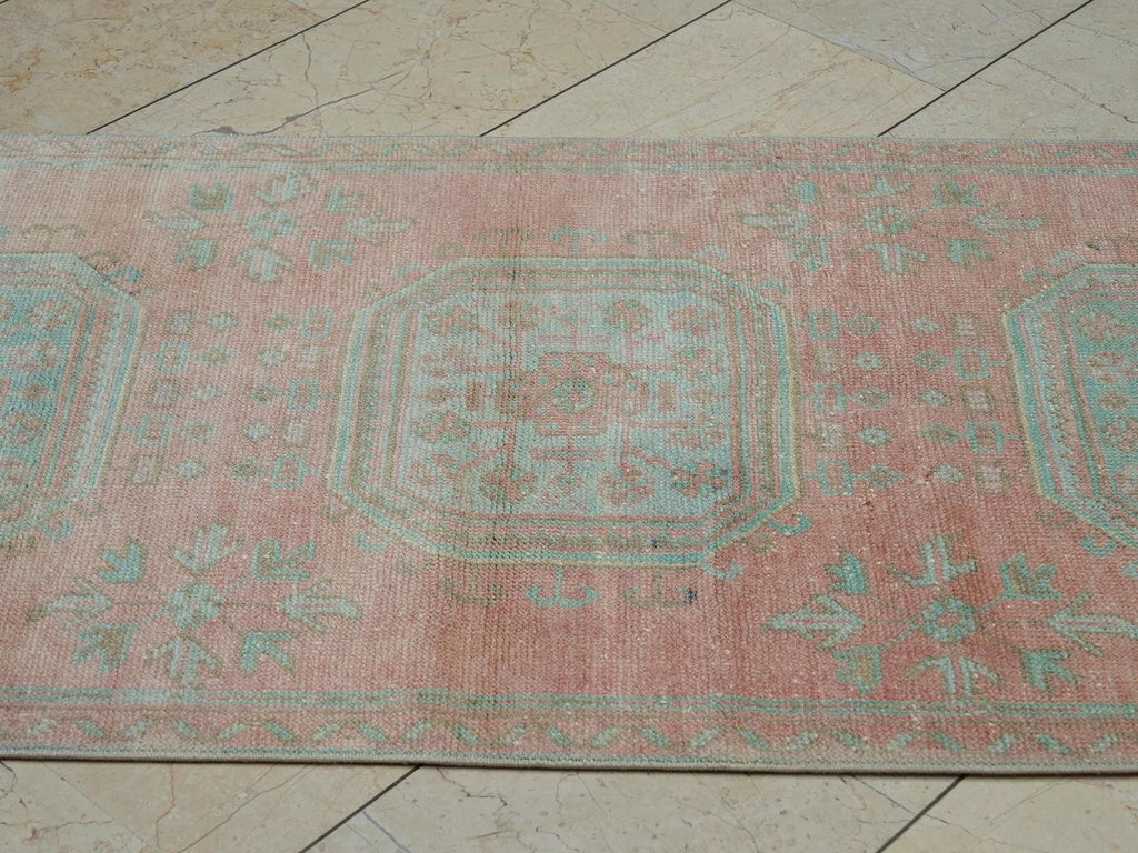 3x12 Vintage Oushak Rug Runner: Long Turkish Wool Carpet Rugs.