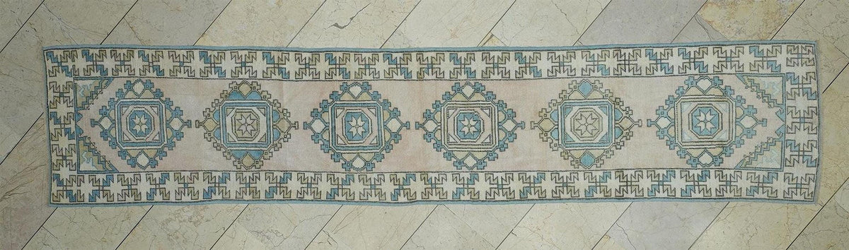 Salmon Pink Wool Oushak Rug Runner: Turkish Mid Century Modern 2x11 Ft.