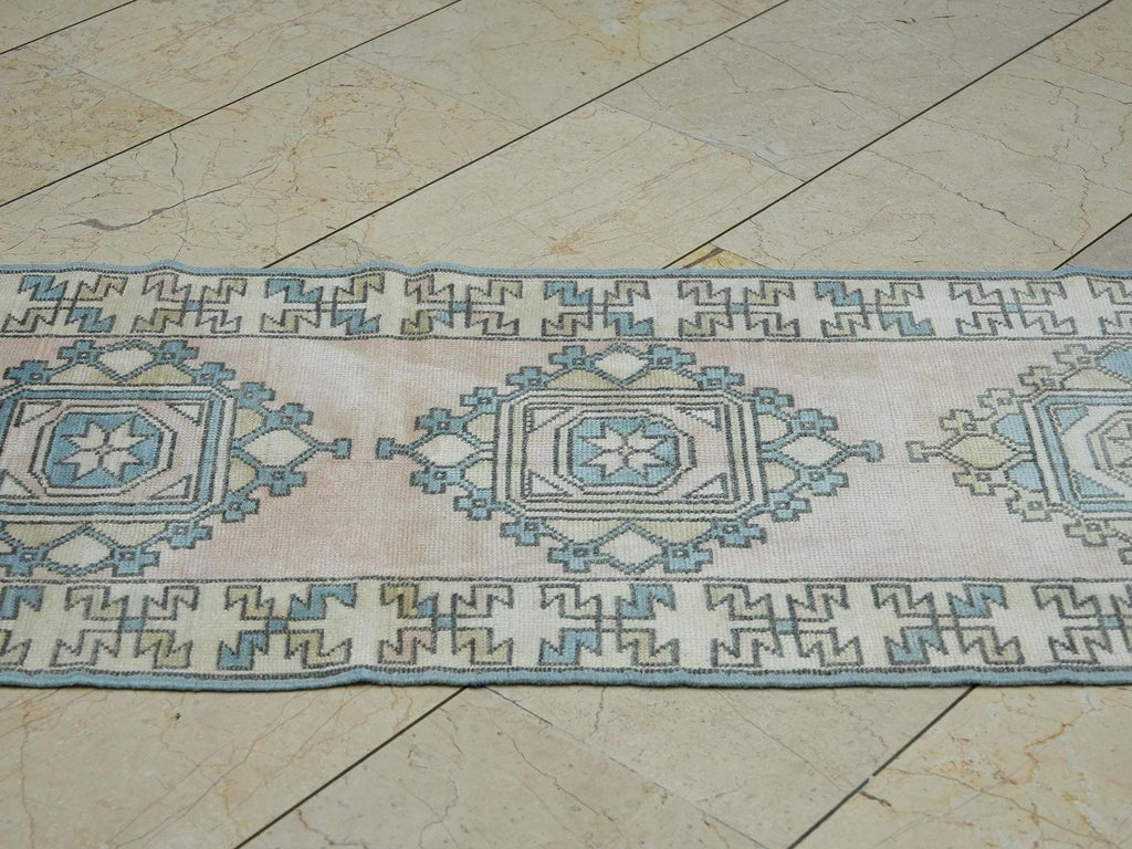 Salmon Pink Wool Oushak Rug Runner: Turkish Mid Century Modern 2x11 Ft.