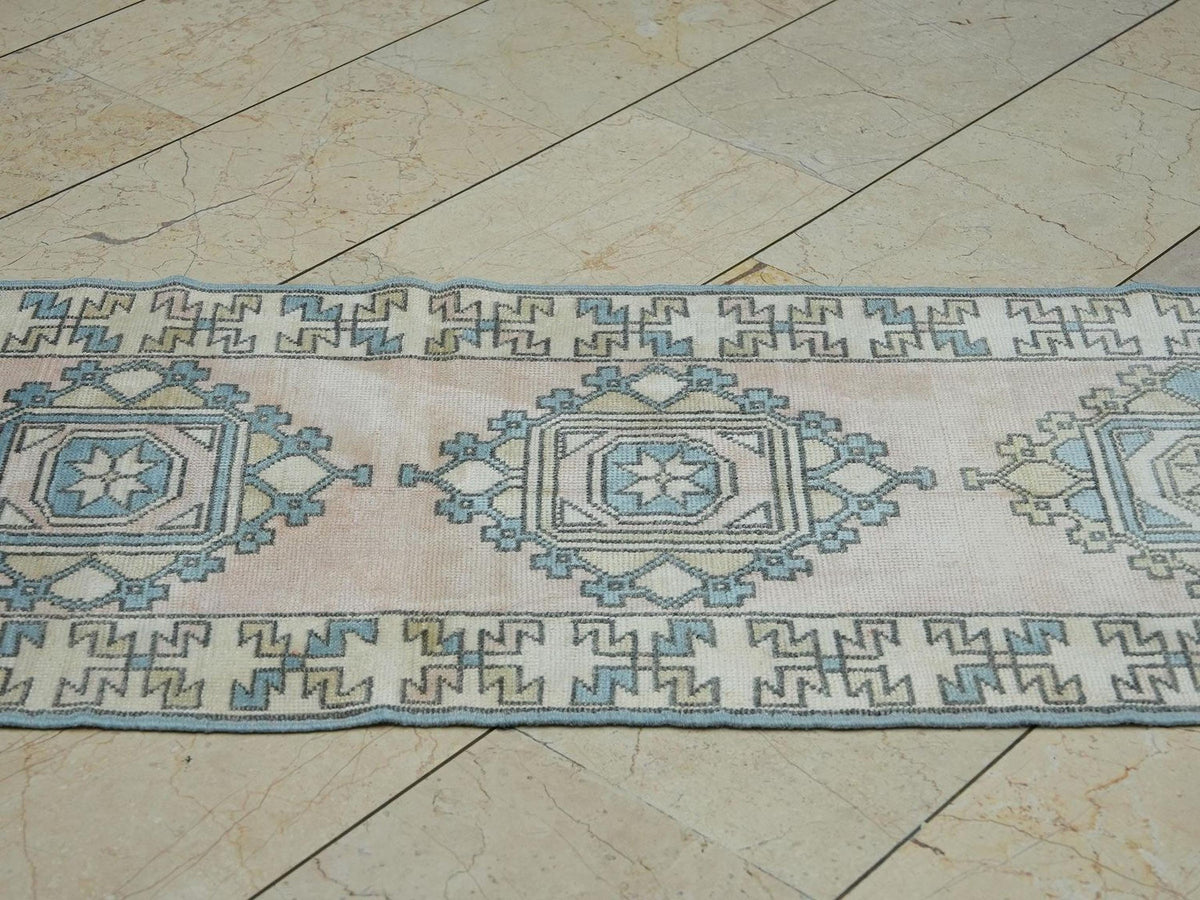 Salmon Pink Wool Oushak Rug Runner: Turkish Mid Century Modern 2x11 Ft.