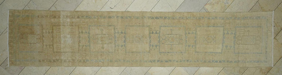 3x14 Vintage Turkish Wool Rug Runner,Home Hallways Decor Handmade Blue & Beige Rugs