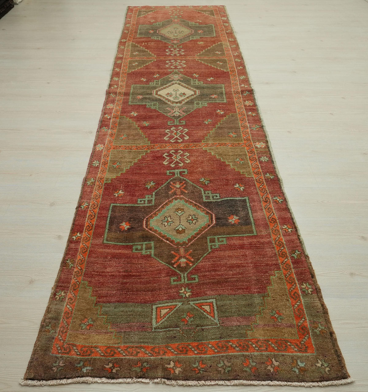 Handmade Kars Wool Rug Runner: 3x12 ft Antique Turkish Carpet