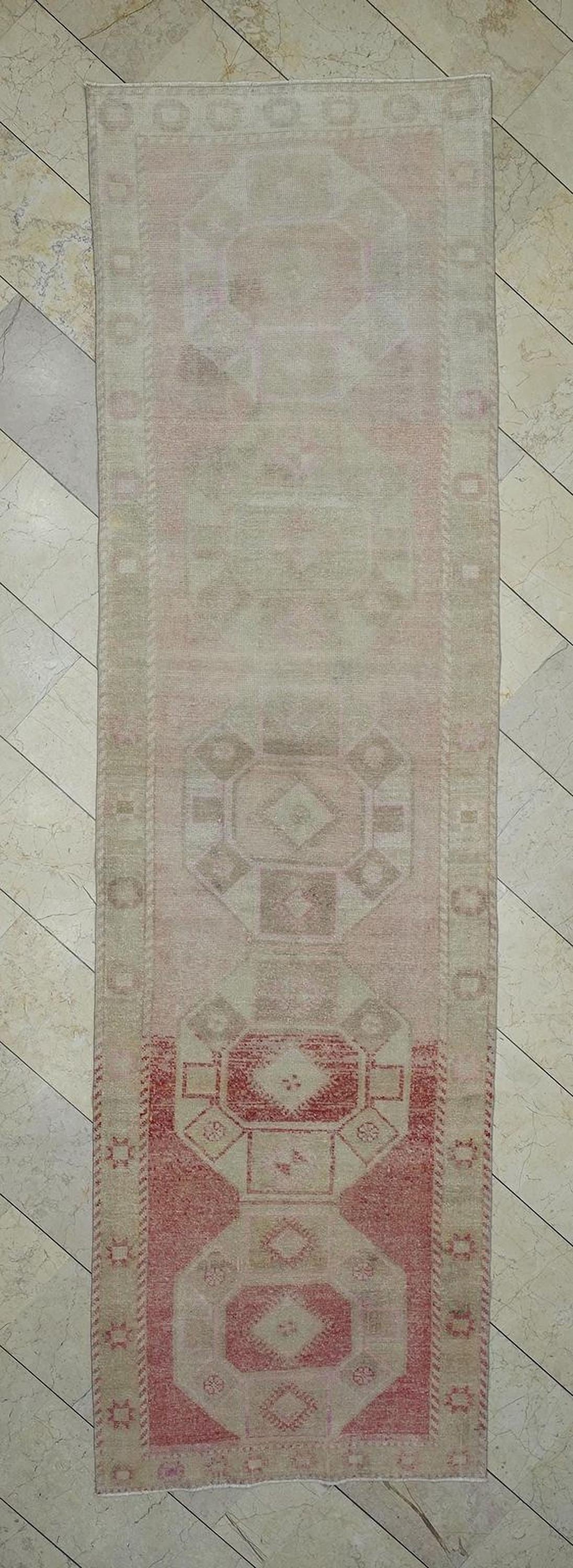 Vintage Faded Colors Turkish Rug Runner: 3.5x14.4 Feet,Long Hallways Decor Rugs