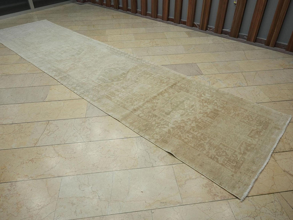 3.5x15 Stair Runner Rug,Beige & Brown Vintage Turkish Wool Rugs