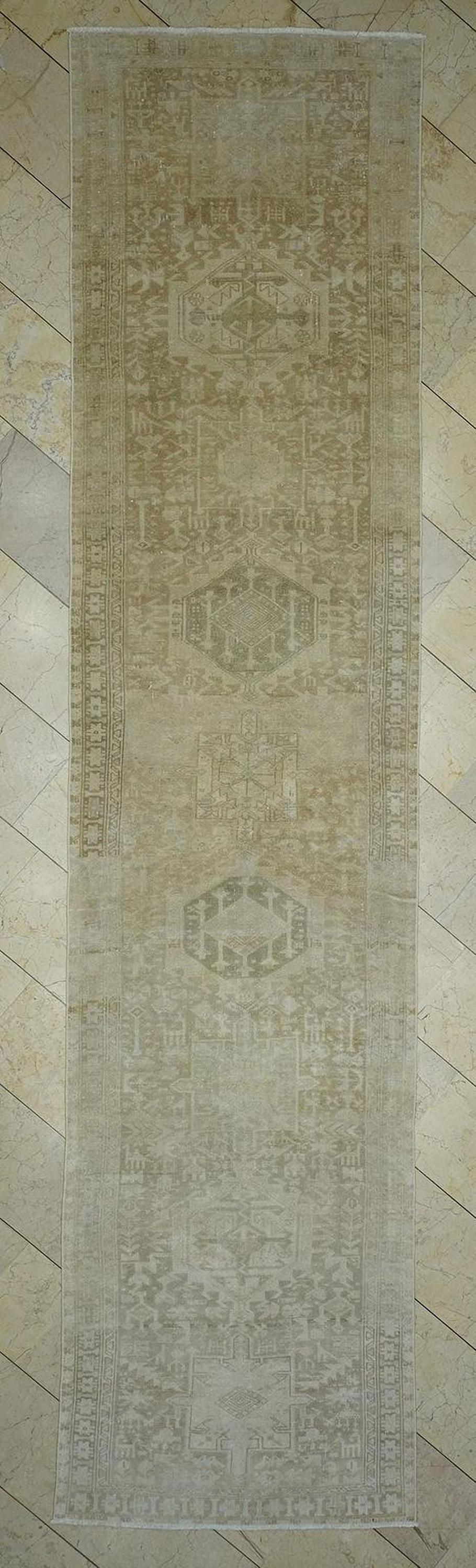 3.5x15 Stair Runner Rug,Beige & Brown Vintage Turkish Wool Rugs