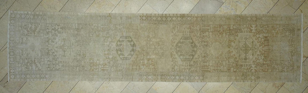 3.5x15 Stair Runner Rug,Beige & Brown Vintage Turkish Wool Rugs