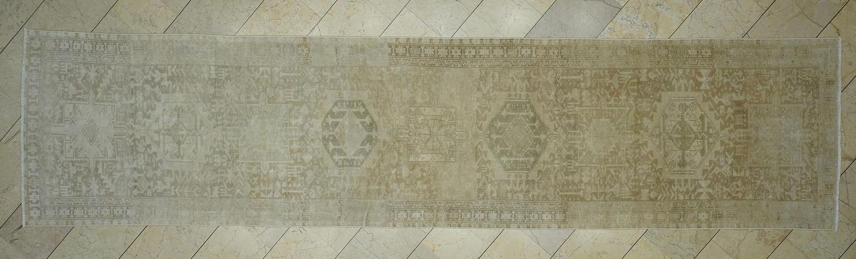 3.5x15 Stair Runner Rug,Beige & Brown Vintage Turkish Wool Rugs