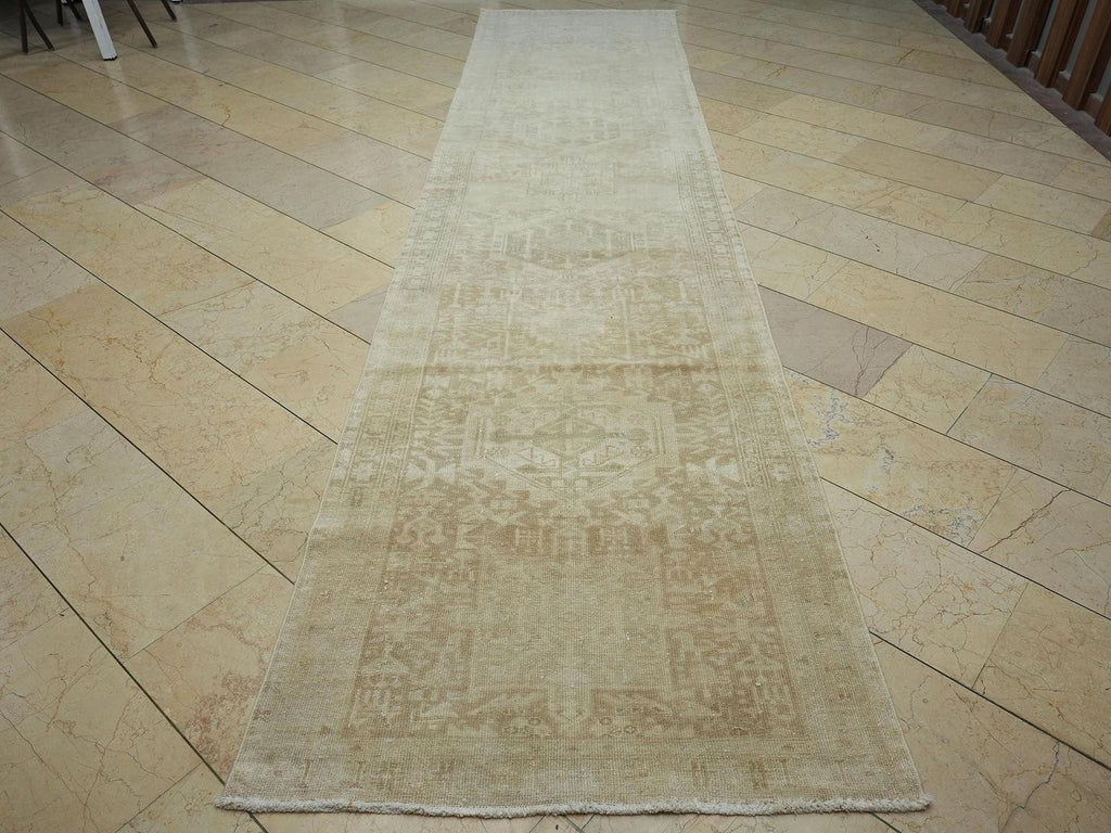 3.5x15 Stair Runner Rug,Beige & Brown Vintage Turkish Wool Rugs