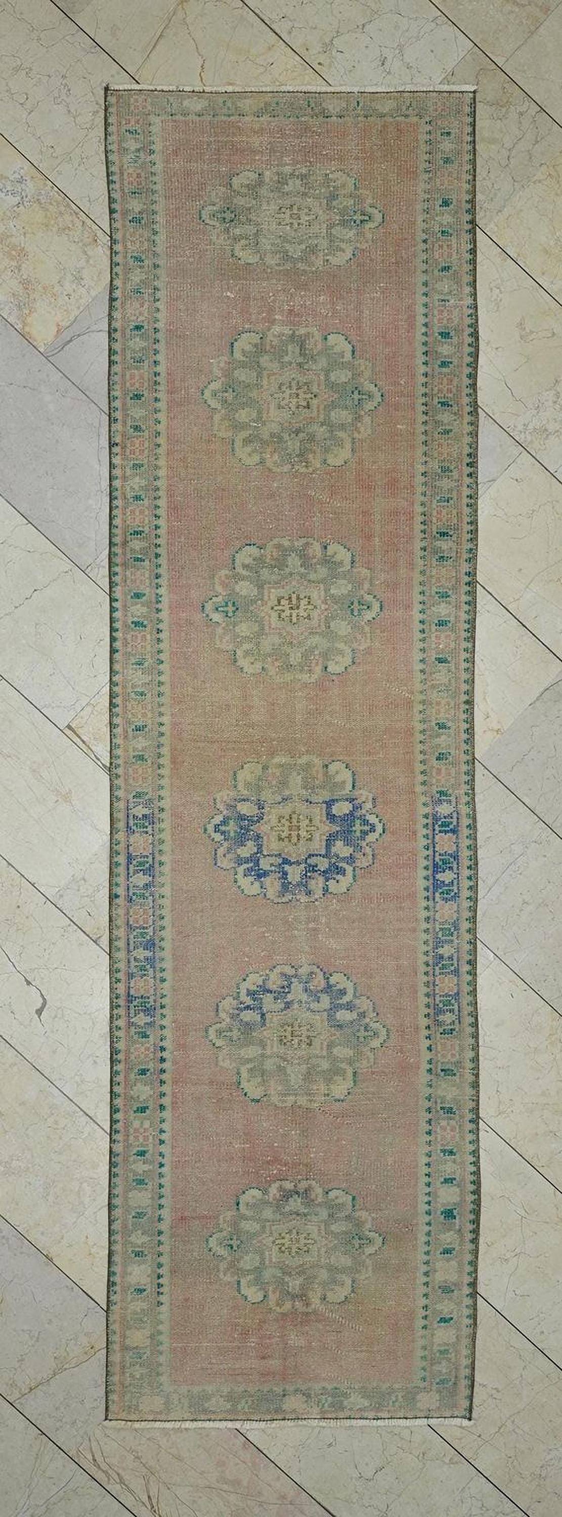 3x10 Vintage Oushak Rug Runner: Handmade Turkish Wool Hallway Decor Carpet Rugs