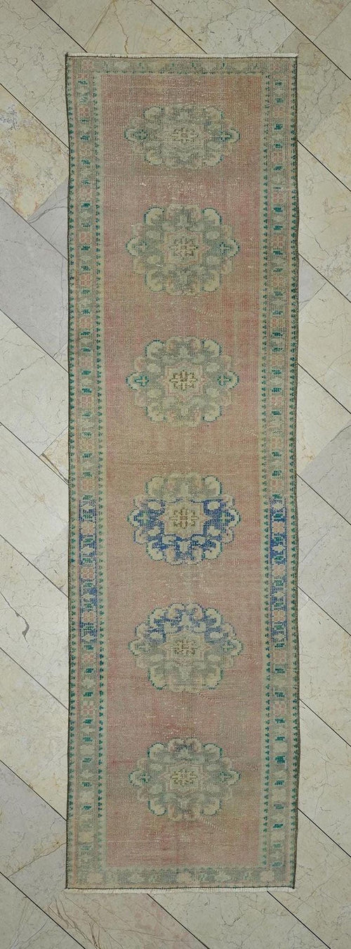3x10 Vintage Oushak Rug Runner: Handmade Turkish Wool Hallway Decor Carpet Rugs