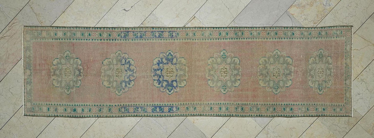 3x10 Vintage Oushak Rug Runner: Handmade Turkish Wool Hallway Decor Carpet Rugs