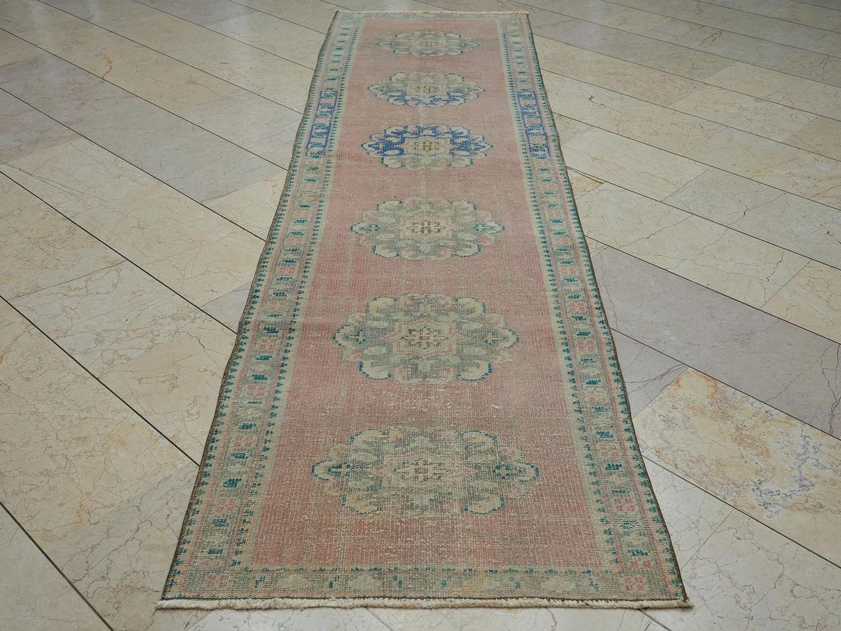 3x10 Vintage Oushak Rug Runner: Handmade Turkish Wool Hallway Decor Carpet Rugs