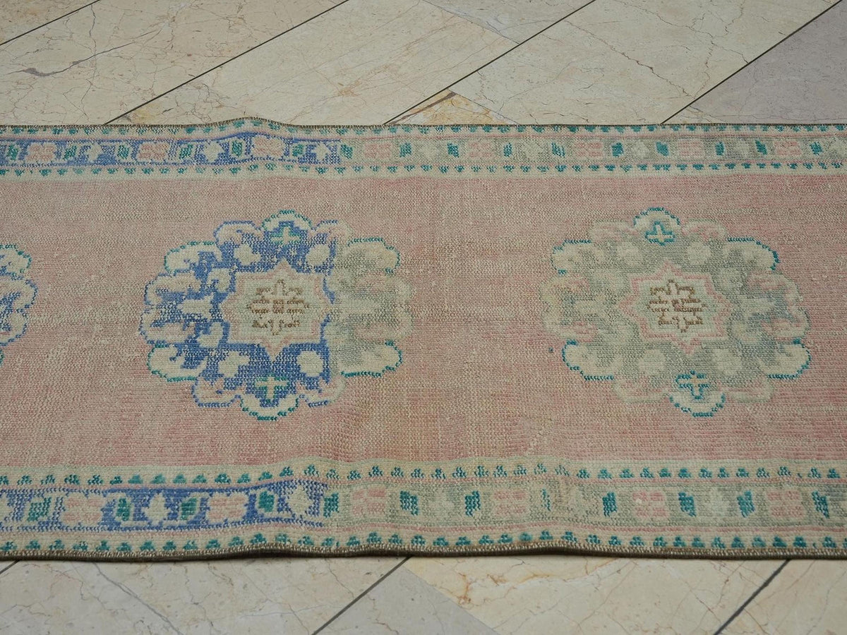 3x10 Vintage Oushak Rug Runner: Handmade Turkish Wool Hallway Decor Carpet Rugs