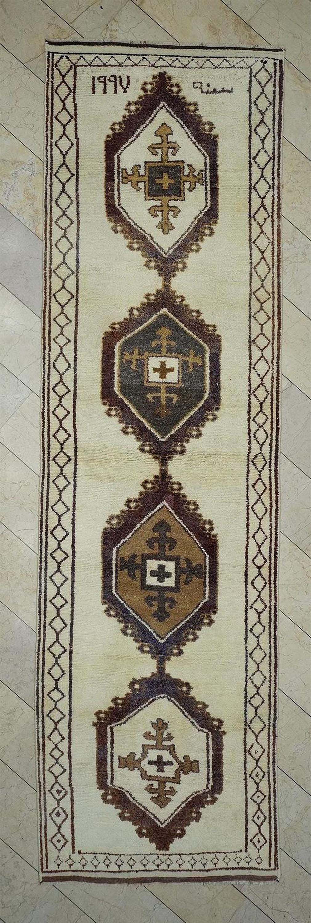 Handmade Wool Rug Runner: Mid-Century Modern Turkish Carpet Runners, 4x14 Feet.