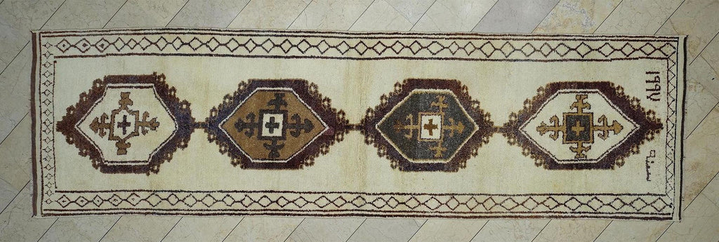 Handmade Wool Rug Runner: Mid-Century Modern Turkish Carpet Runners, 4x14 Feet.