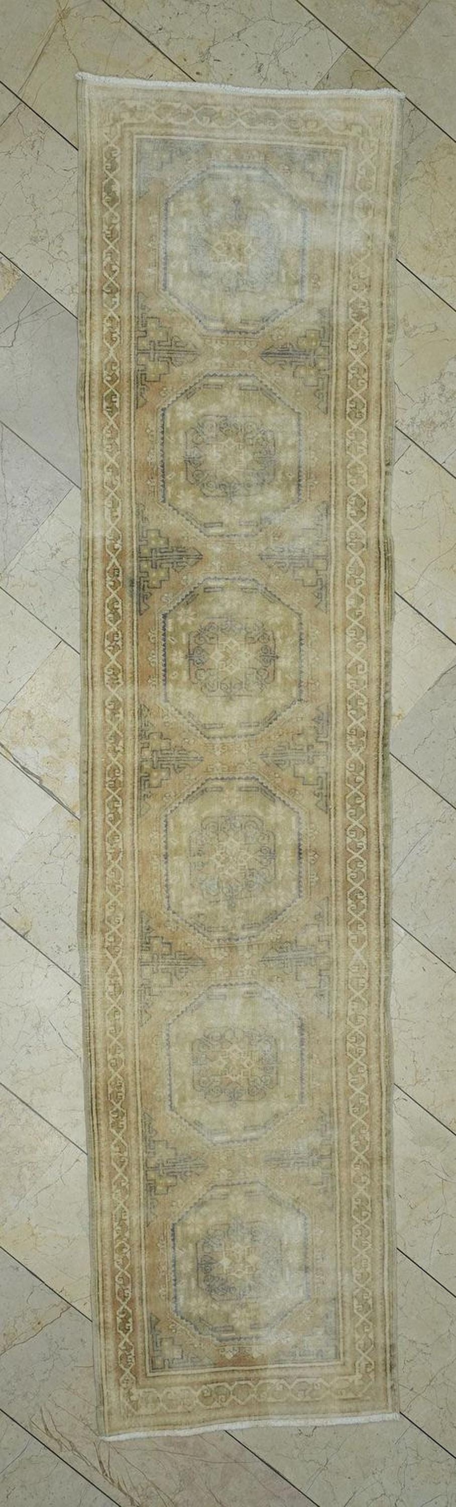 Faded Oushak Rug Runner: 2.5x10.5 ft, Vintage Turkish Wool Rugs