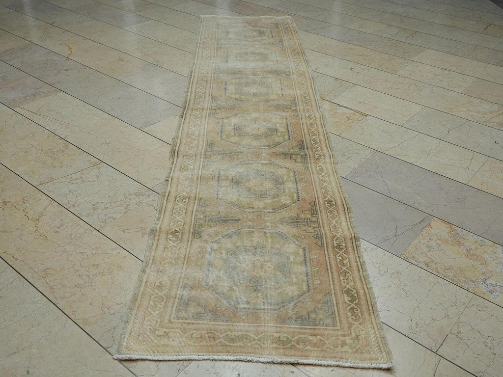 Faded Oushak Rug Runner: 2.5x10.5 ft, Vintage Turkish Wool Rugs