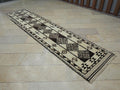 Neutral Color Tribal Turkish Wool Carpet Rug Runner: Home Living Decor Rugs 2.7x12 ft.