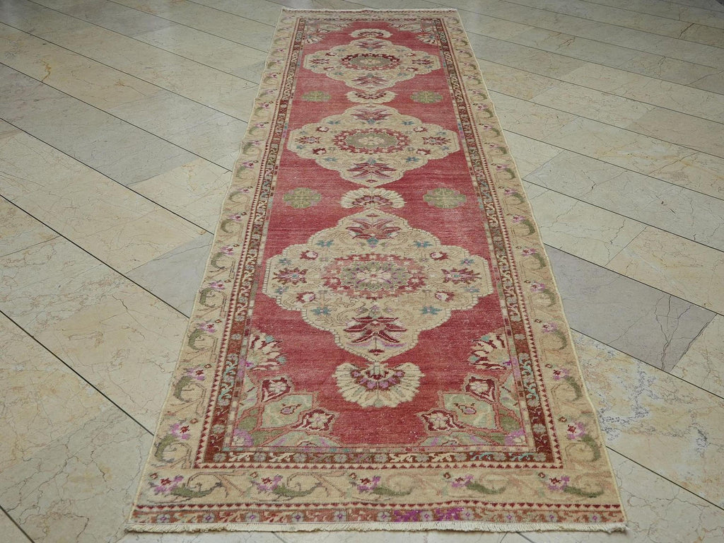Antique Oushak Rug Runner: 3x11 Turkish Wool Carpet