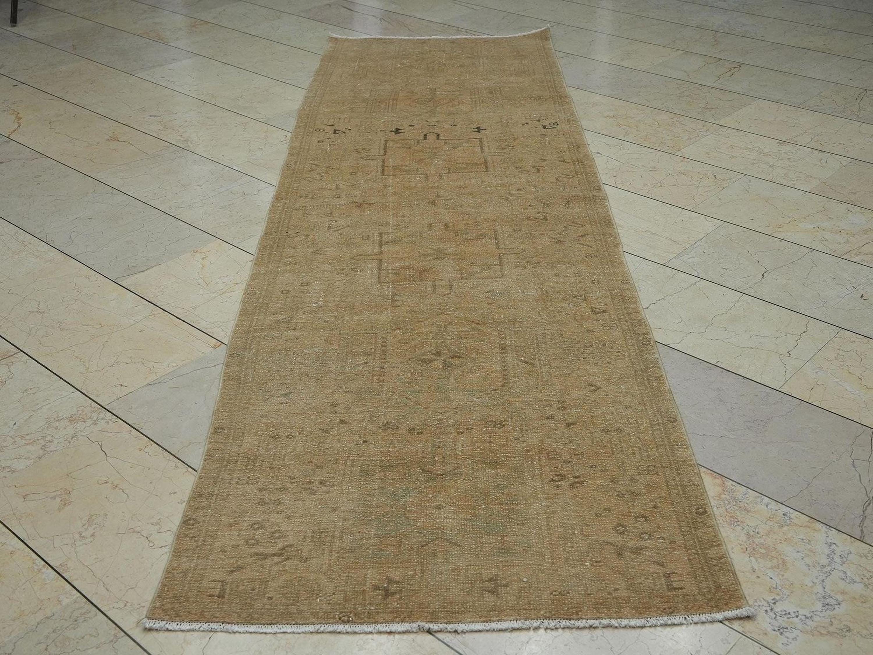 Bronze Vintage Carpet Rug Runner,3x10 Feet Turkish Oushak  Wool Rugs
