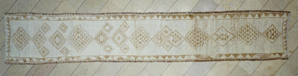 Stair Treads Decor Handmade Wool Rug Runner: Brown & Cream Turkish Rugs, 2.8x16 ft.
