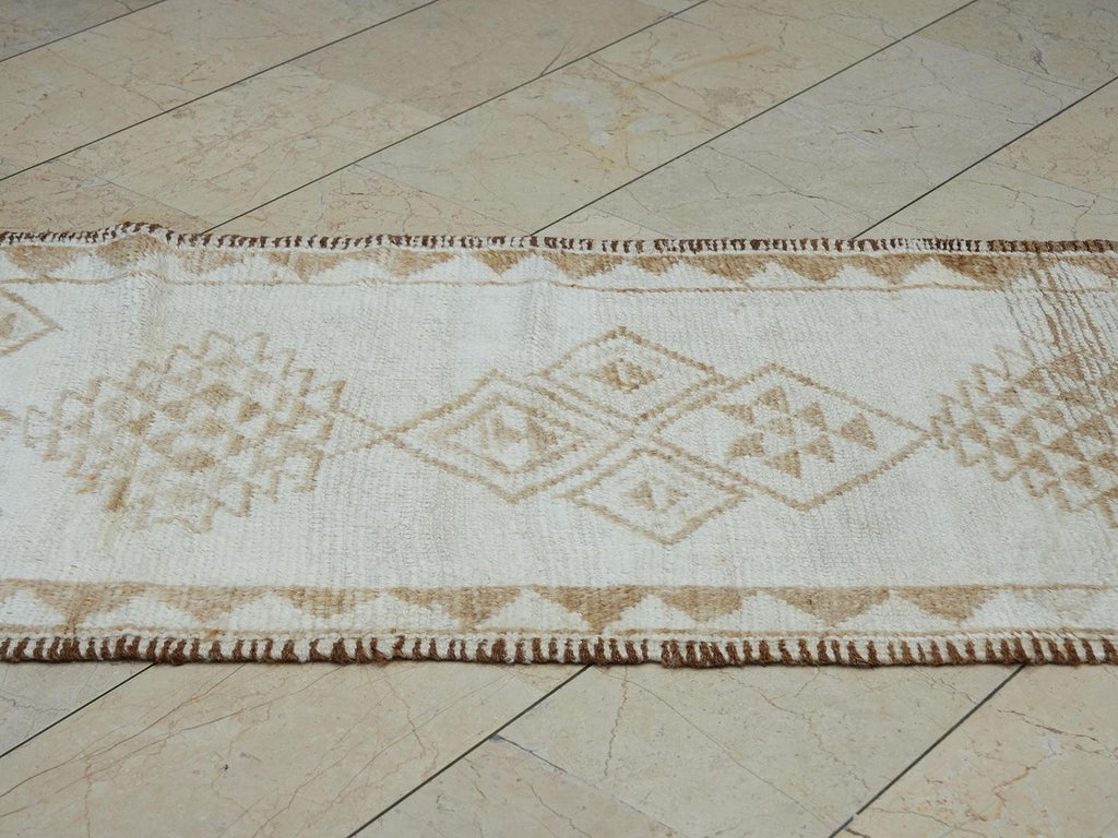 Stair Treads Decor Handmade Wool Rug Runner: Brown & Cream Turkish Rugs, 2.8x16 ft.