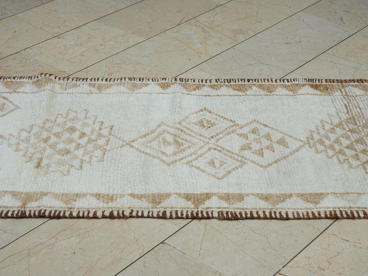 Stair Treads Decor Handmade Wool Rug Runner: Brown & Cream Turkish Rugs, 2.8x16 ft.