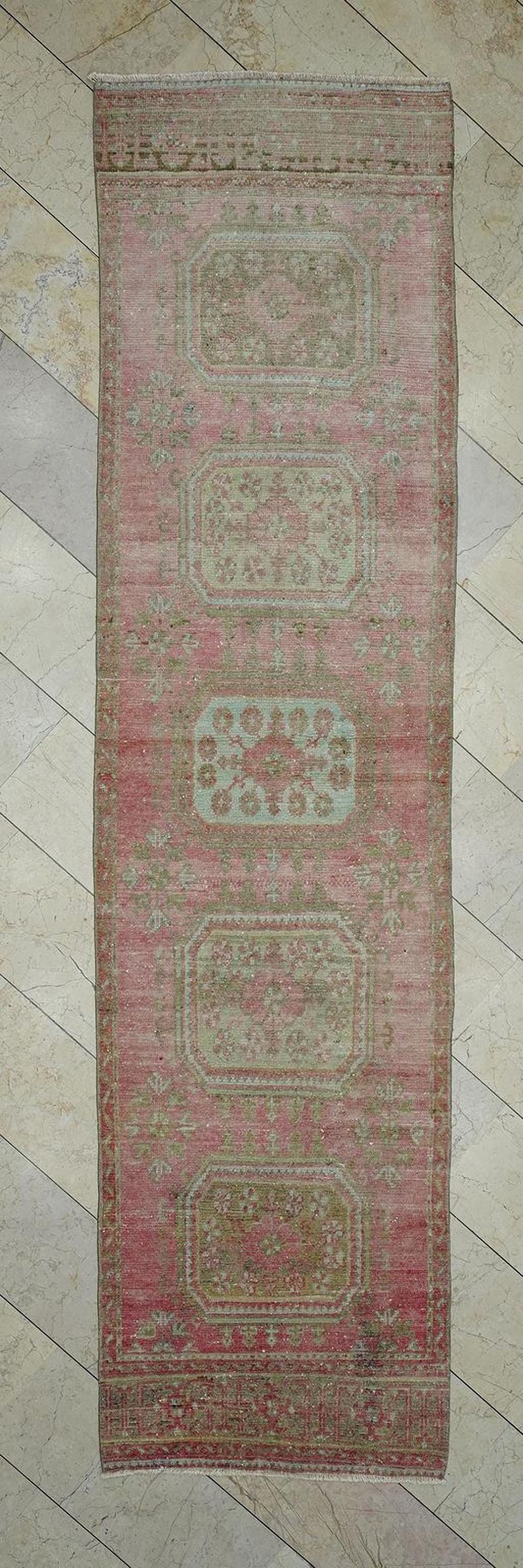 3x12 Wool Vintage Oushak Rug Runner: Mid Century Modern Turkish Rugs.