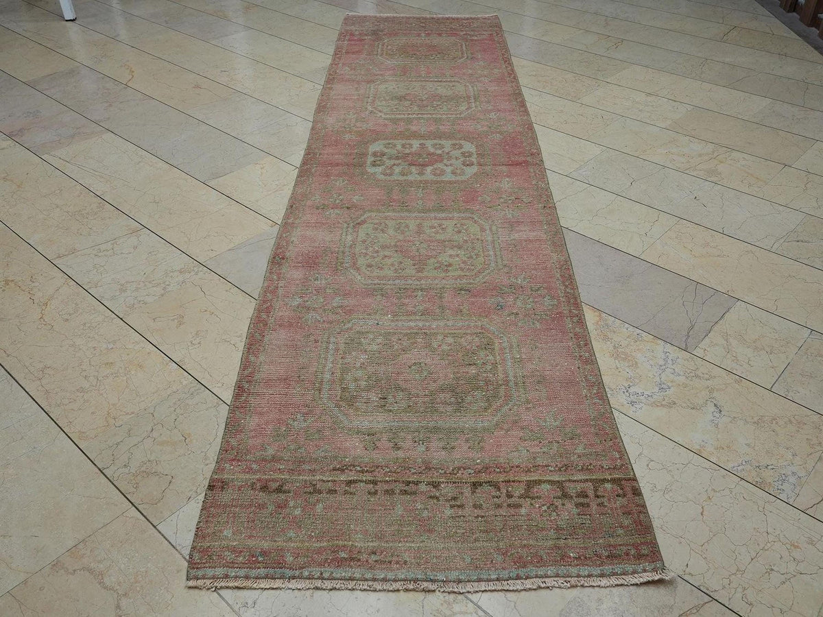 3x12 Wool Vintage Oushak Rug Runner: Mid Century Modern Turkish Rugs.